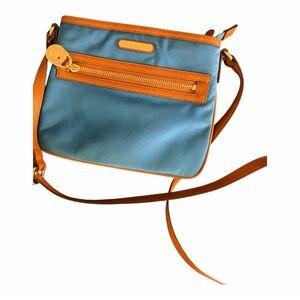 Michael Kors Kempton teal/tan  nylon crossbody bag/tote